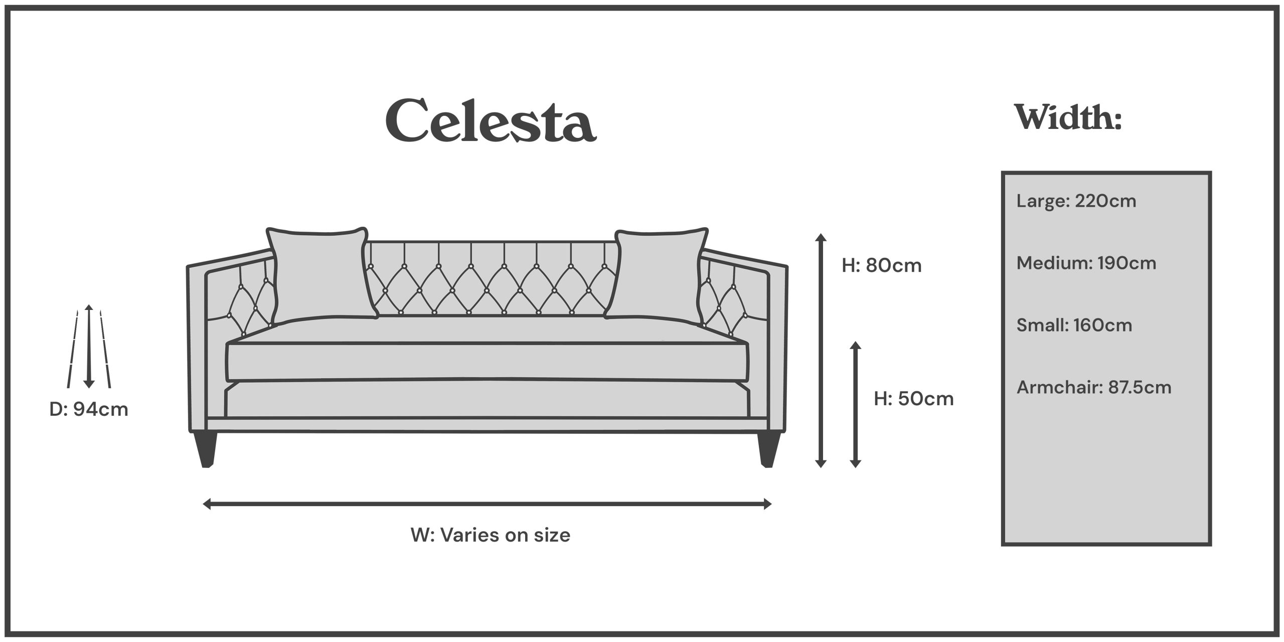 Celesta Sizes