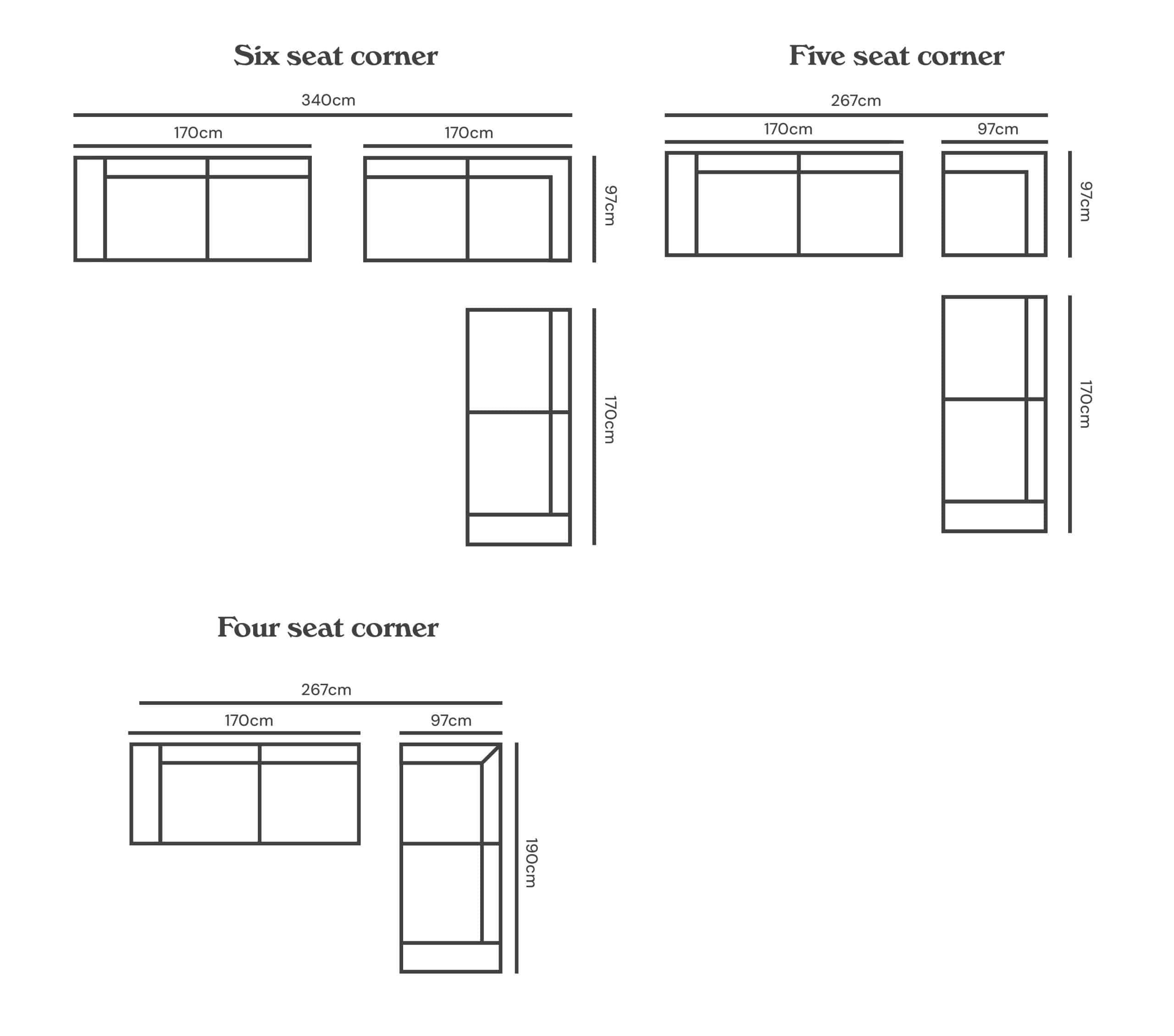 Hepburn Corner Sofa Sizes