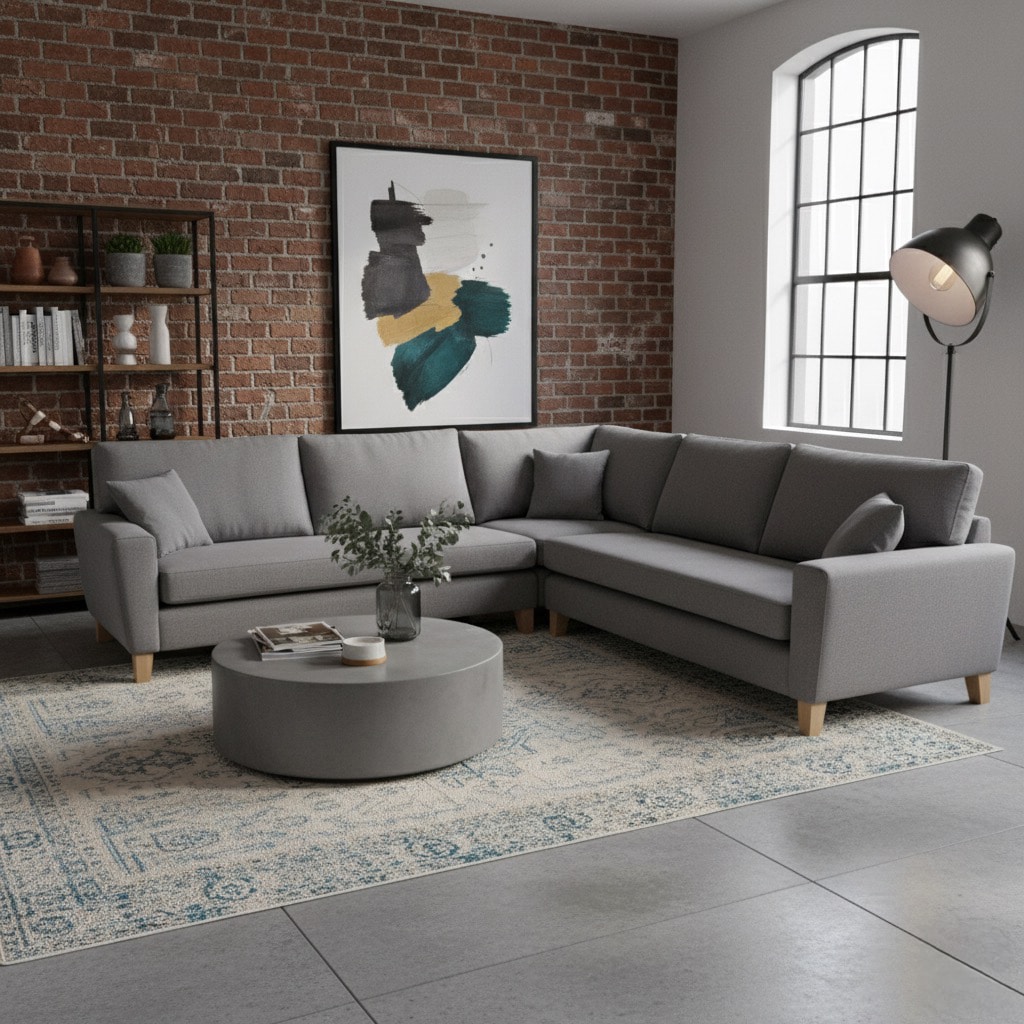 Hepburn Corner Sofa Bespoke grey linen corner sofa in living room
