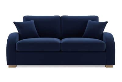 Navy bespoke velvet sofa on white background