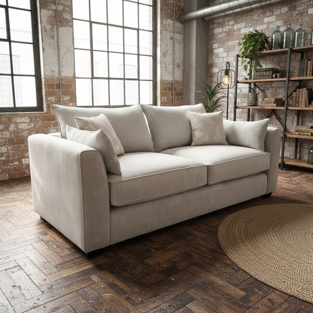 White bespoke velvet sofa in living room