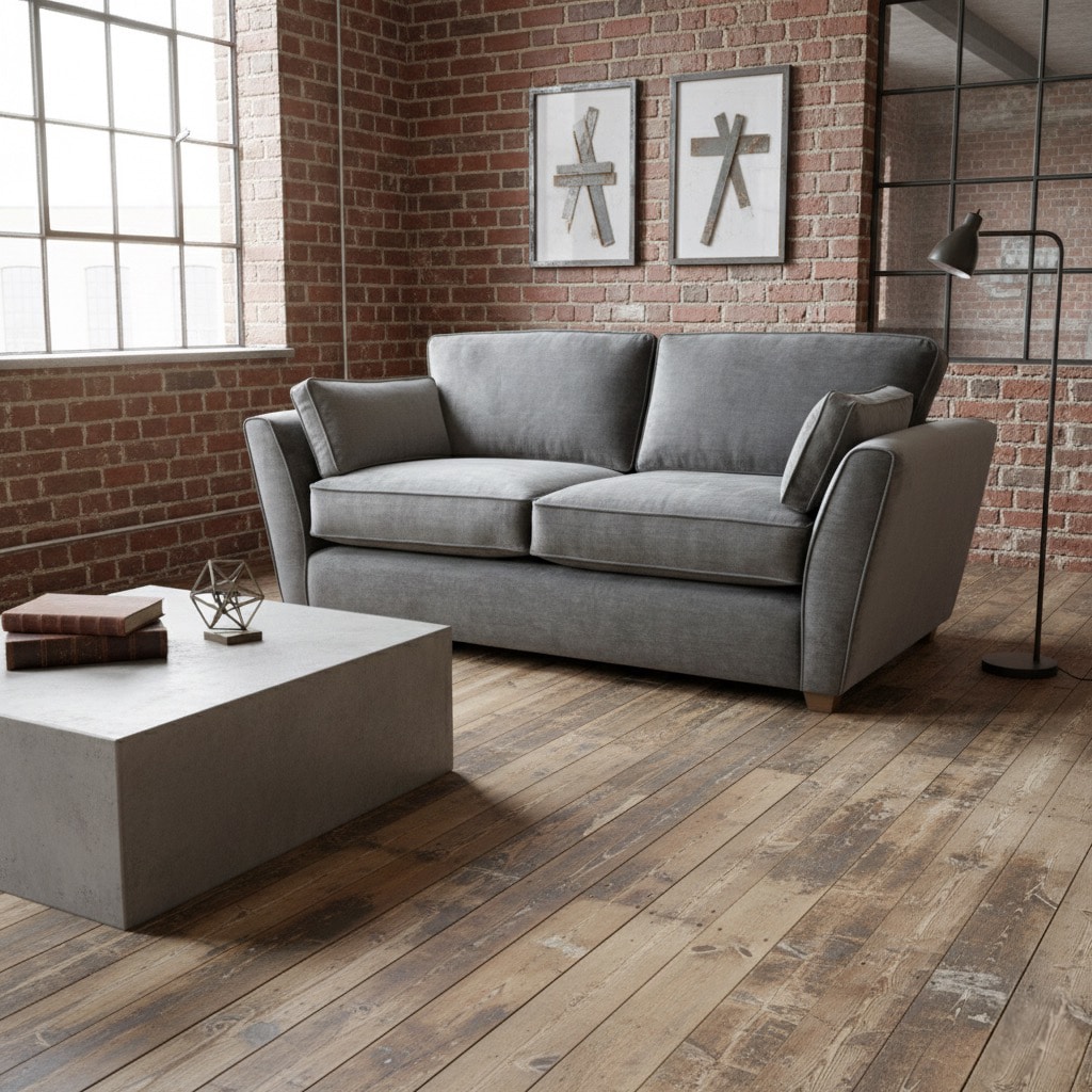 Bespoke grey velvet sofa in living room