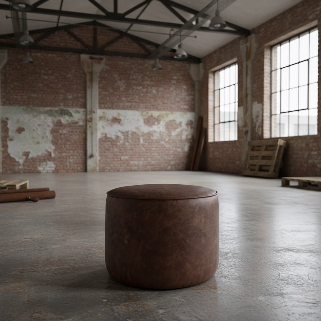 Leather Funky Leather footstool in a living room setting