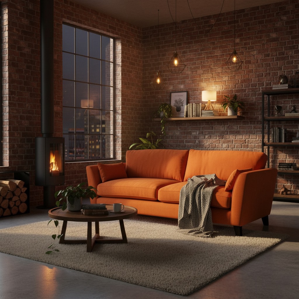 Bespoke orange linen sofa in living room