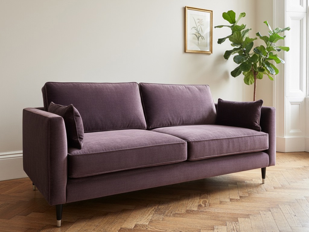 Bespoke aubergine velvet sofa in living room