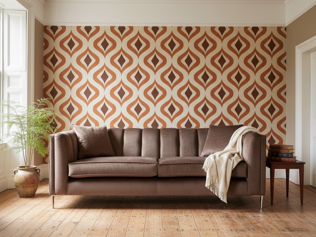 Bespoke brown velvet sofa in living room