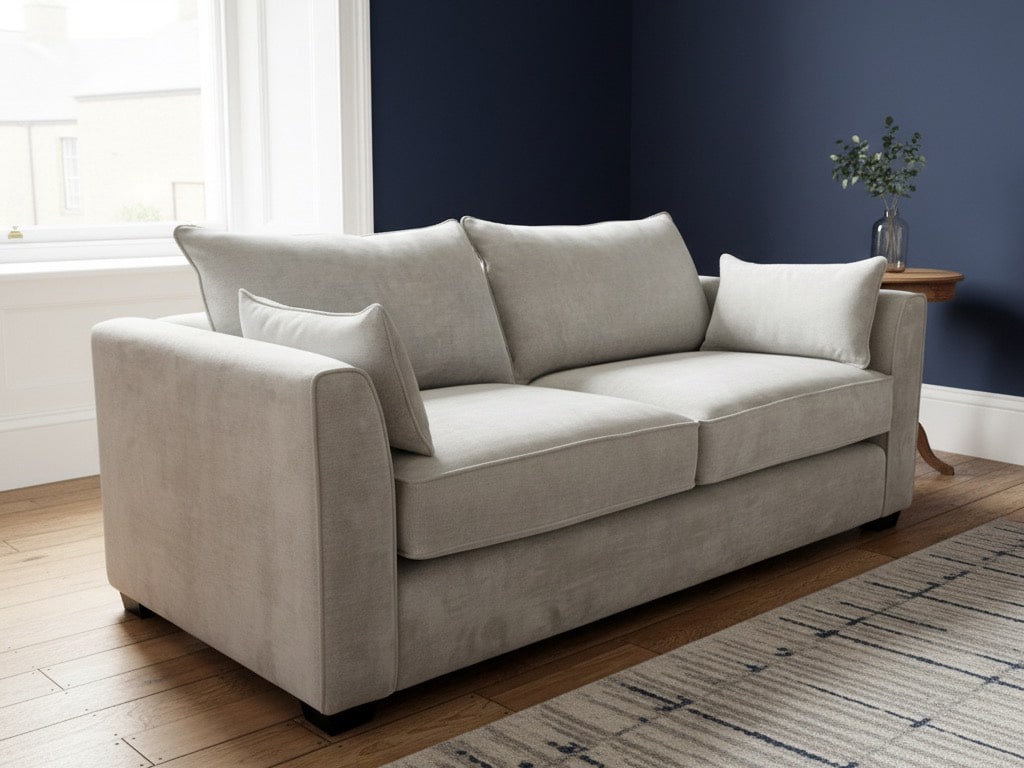 Bespoke white velvet sofa in living room