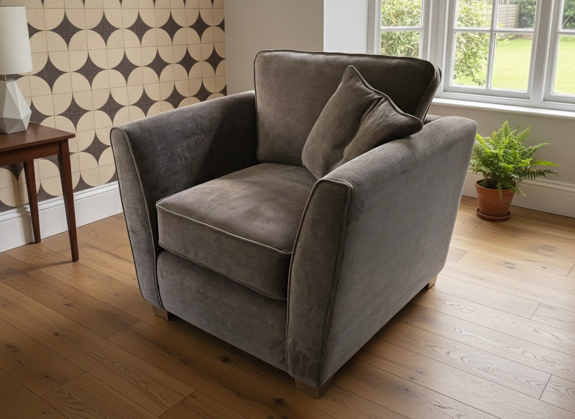 Harrison Chair Bespoke brown velvet sofa in living room