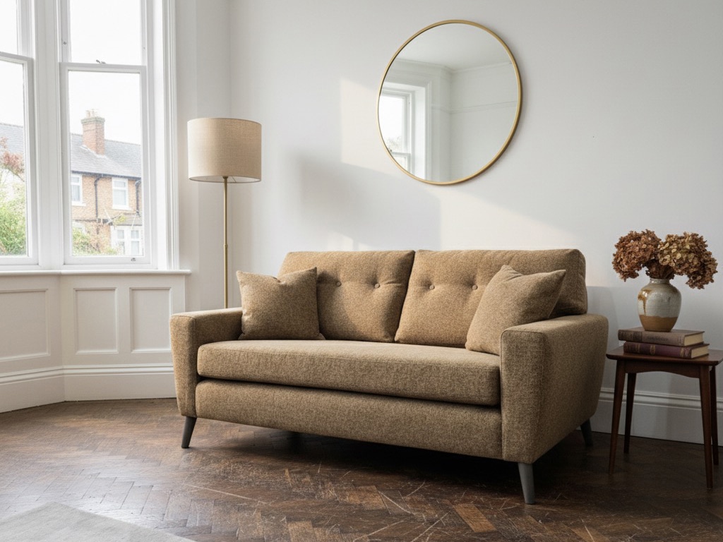 Bespoke ochre boucle sofa in living room