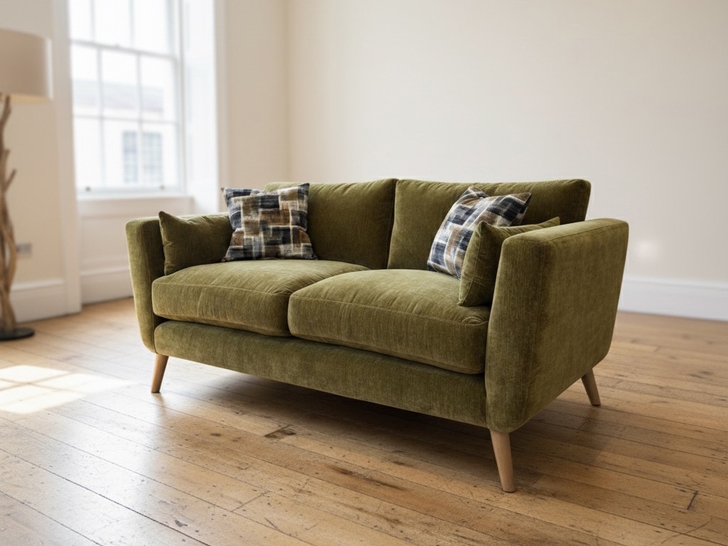 Bespoke green velvet sofa in living room