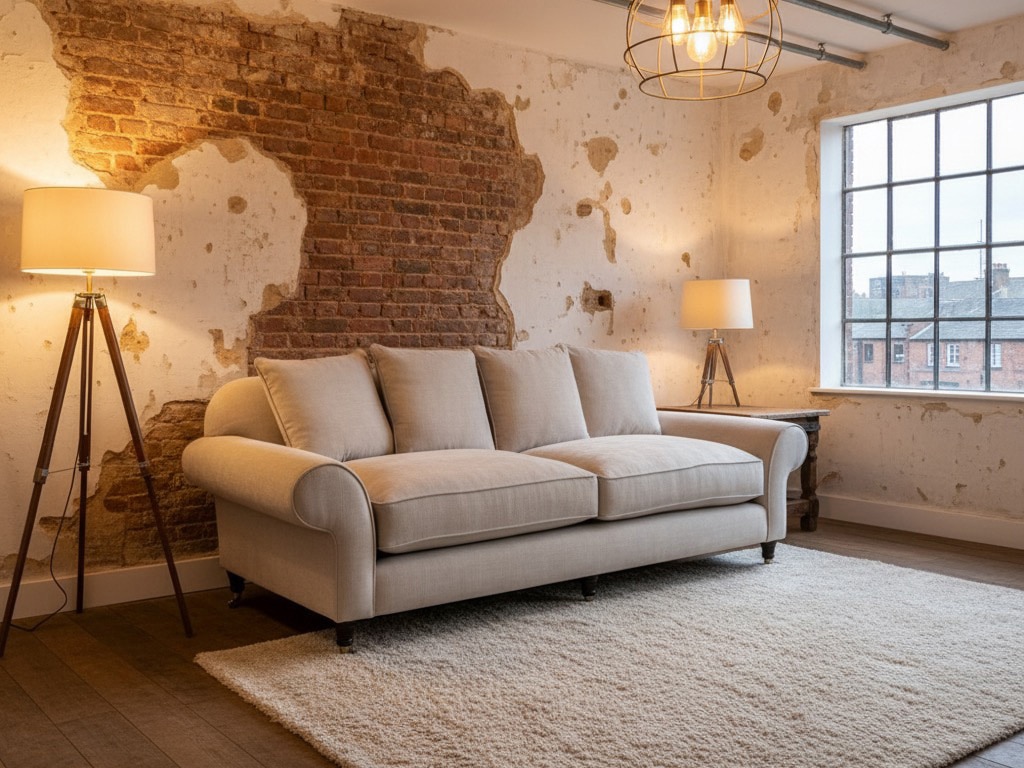 Bespoke cream linen sofa in living room