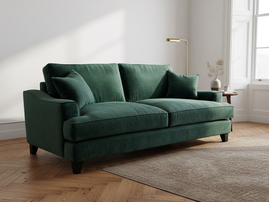 Bespoke green velvet sofa in living room