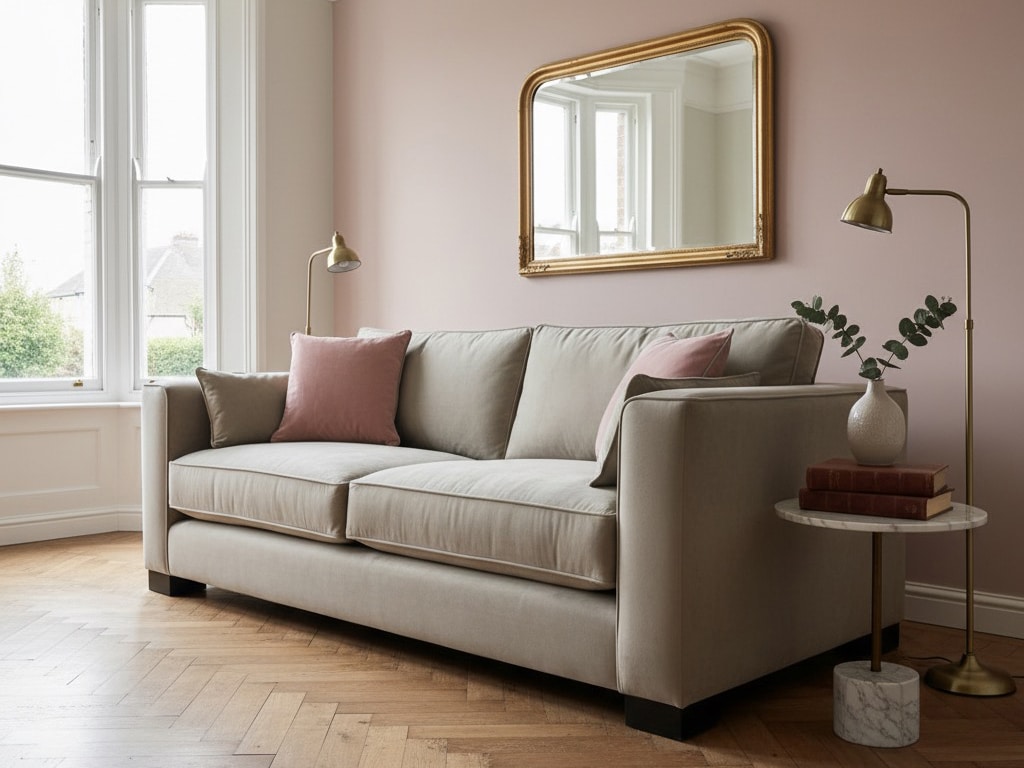Bespoke grey velvet sofa in living room