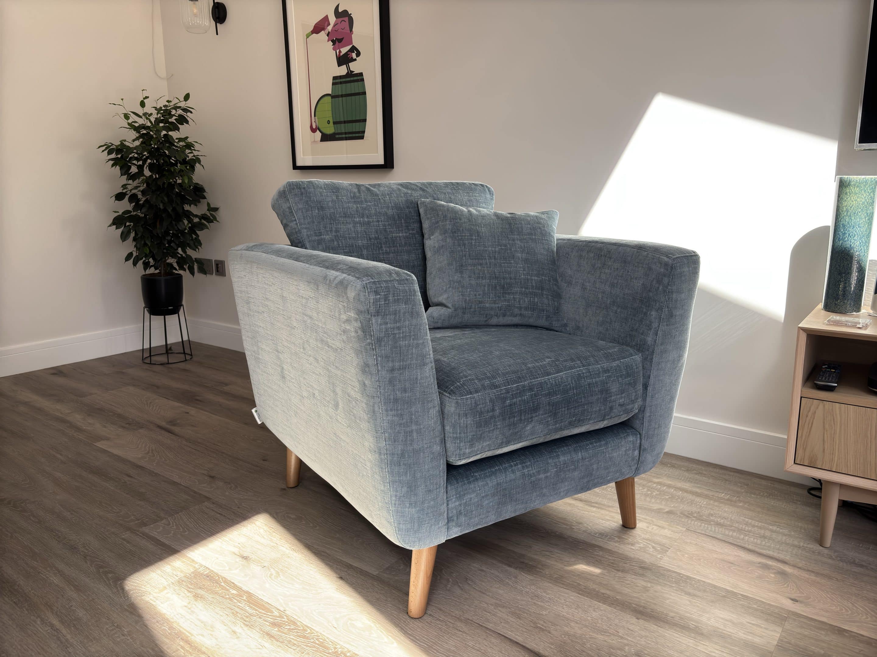 Bespoke blue armchair in living room