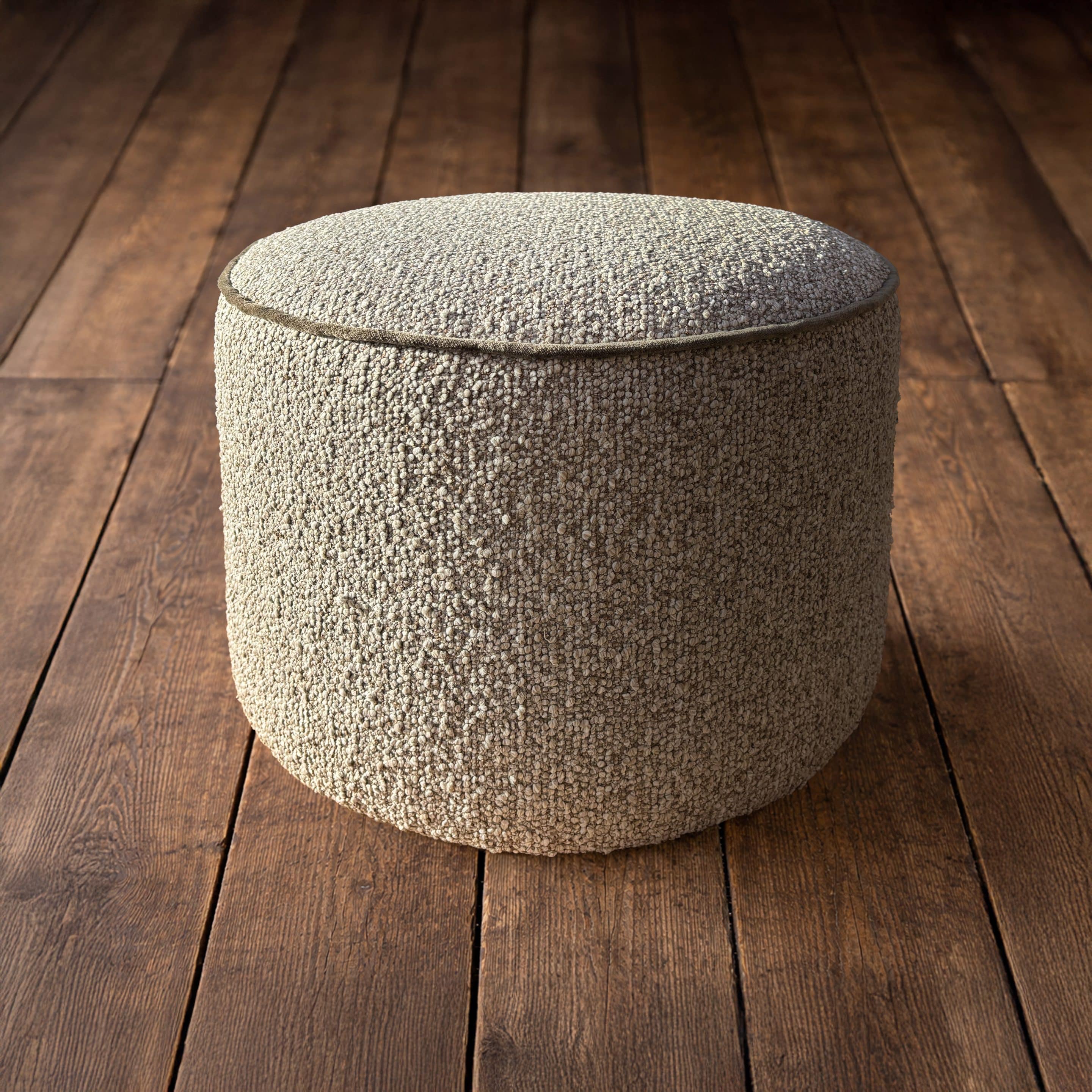 Biscuit Boucle Funky Biscuit boucle stool on floorboards