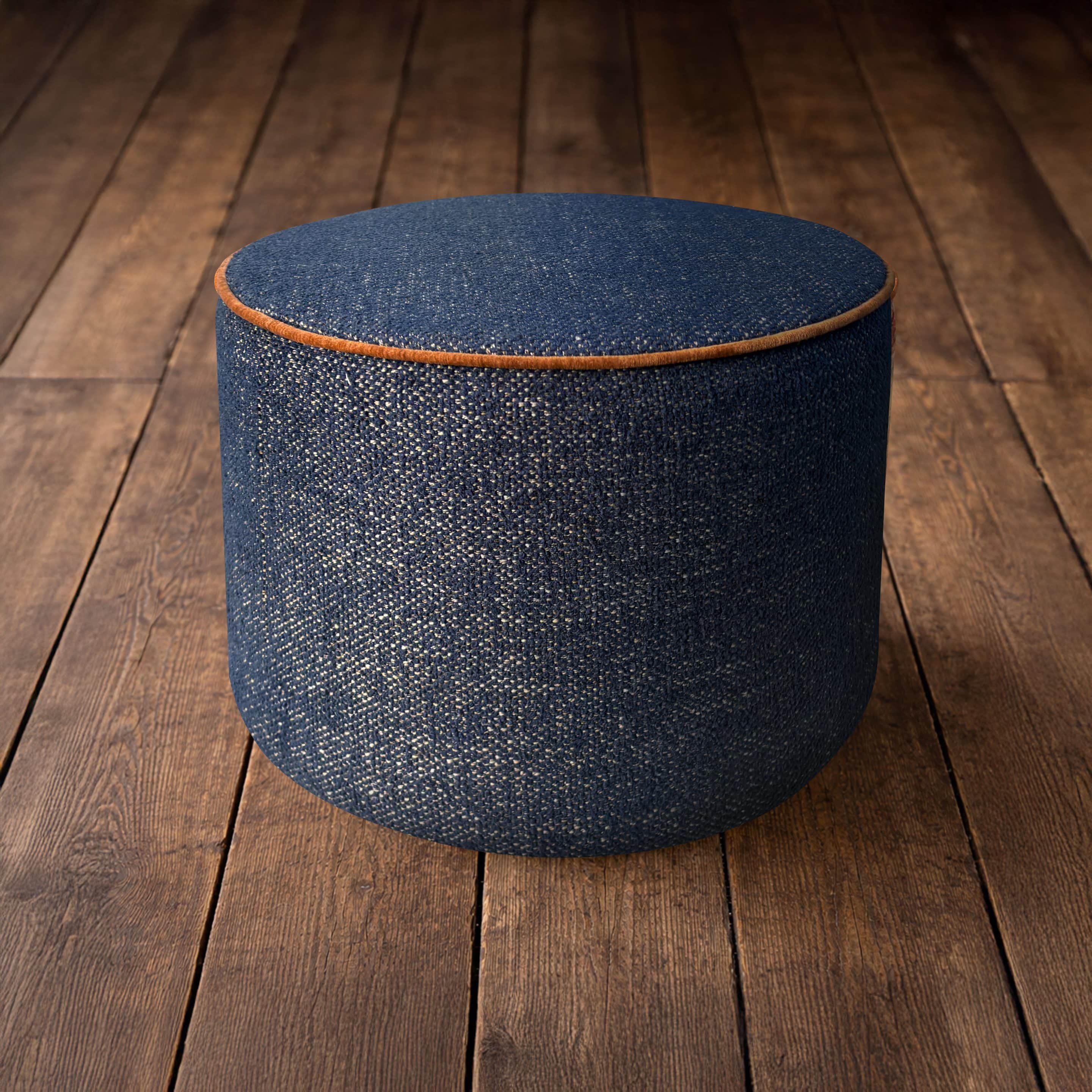 Navy Blue Funky Navy weave stool on floorboards