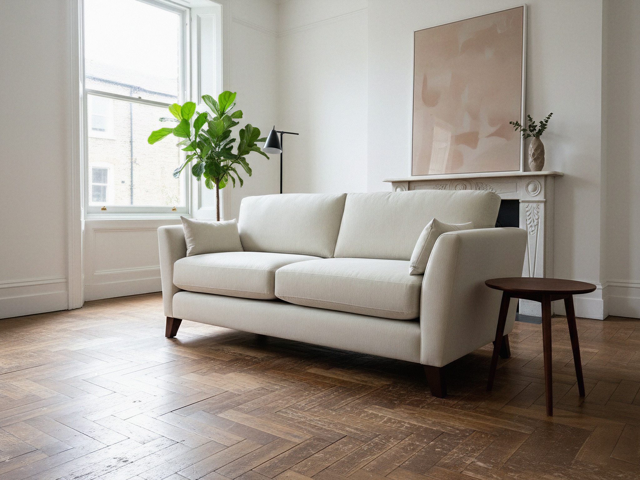 Yazz Sofa Bespoke cream linen sofa in living room