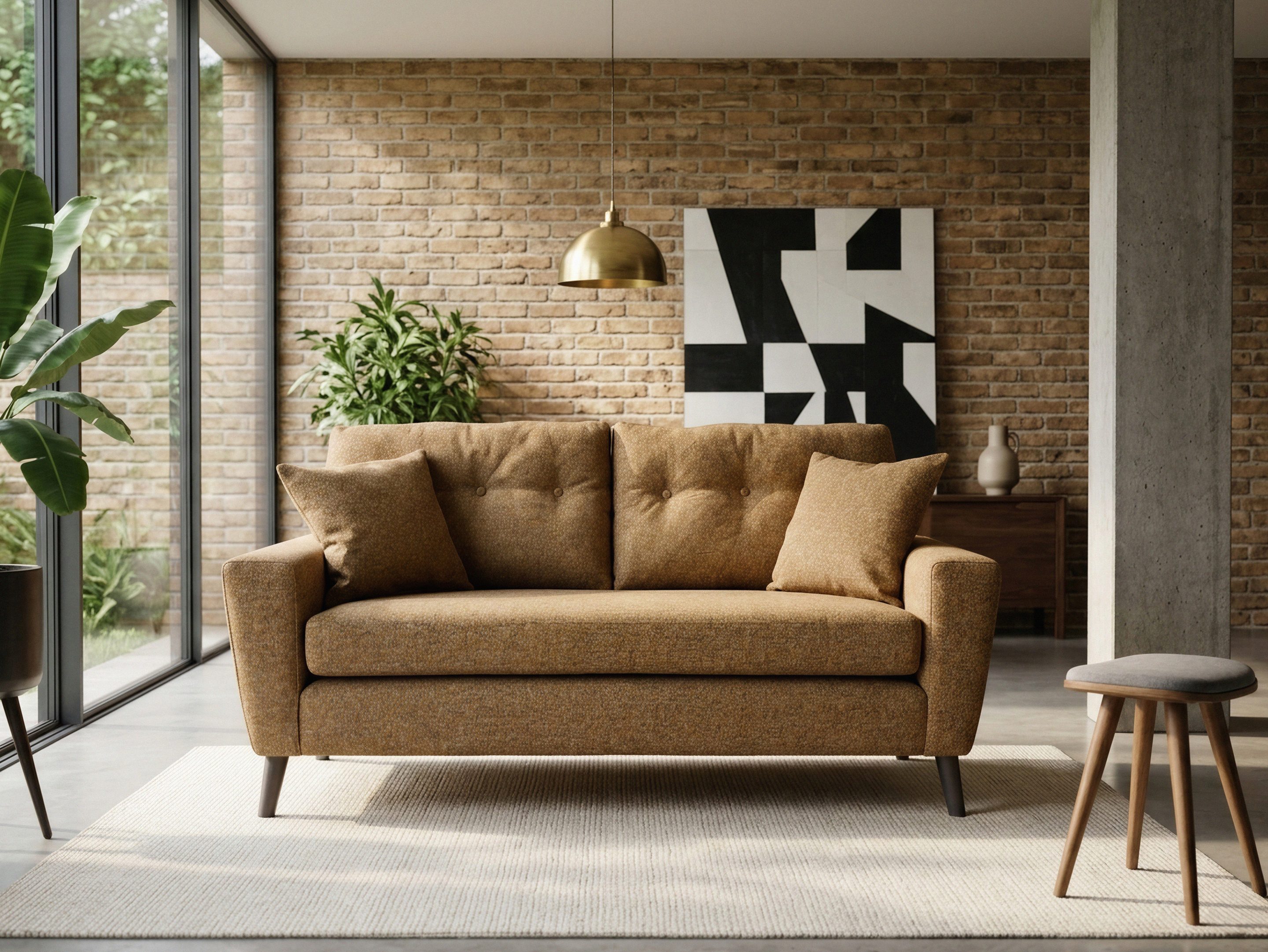 Boucle bespoke ochre sofa in modern living room 