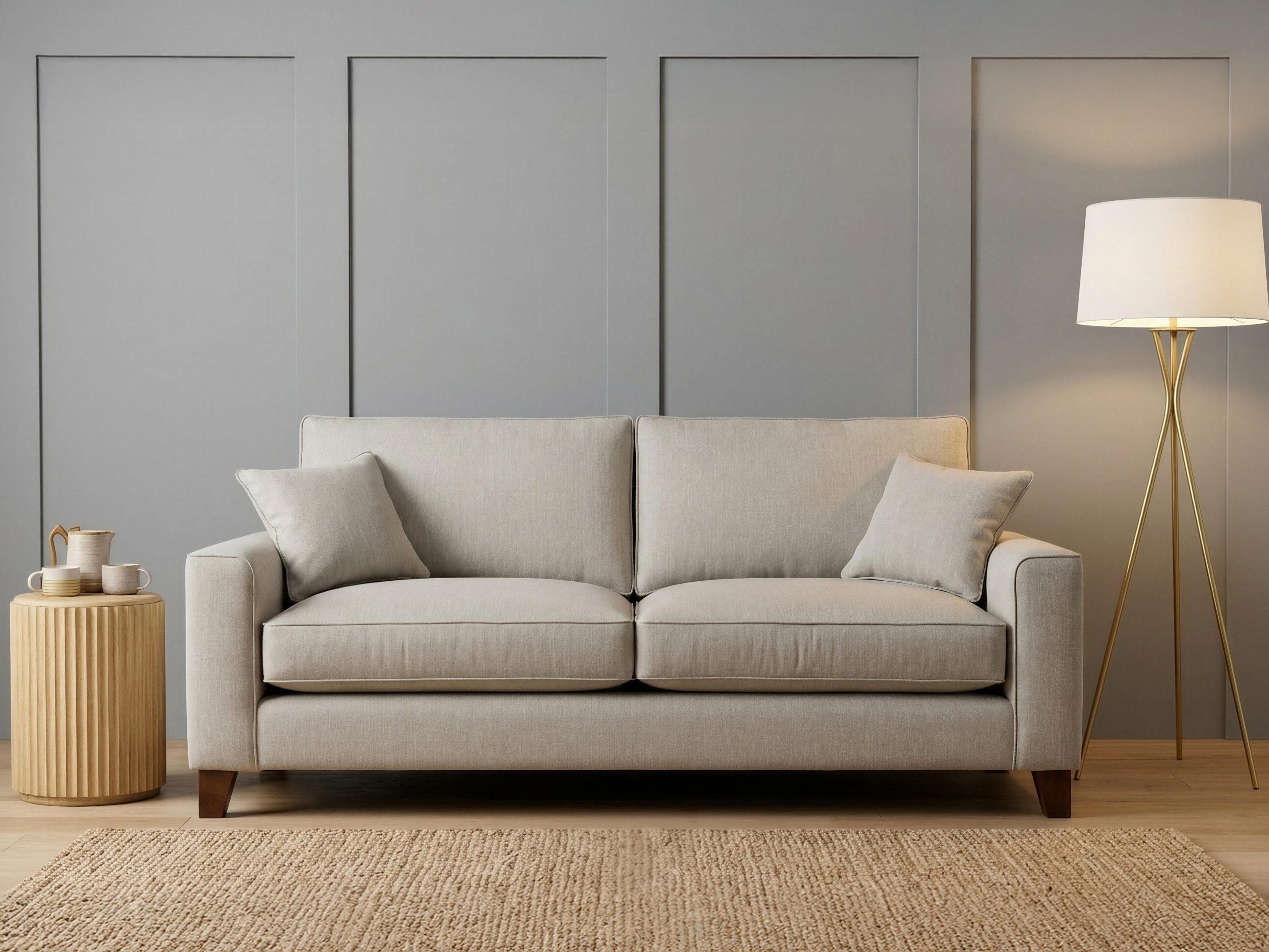 Bespoke cream linen sofa in living room 