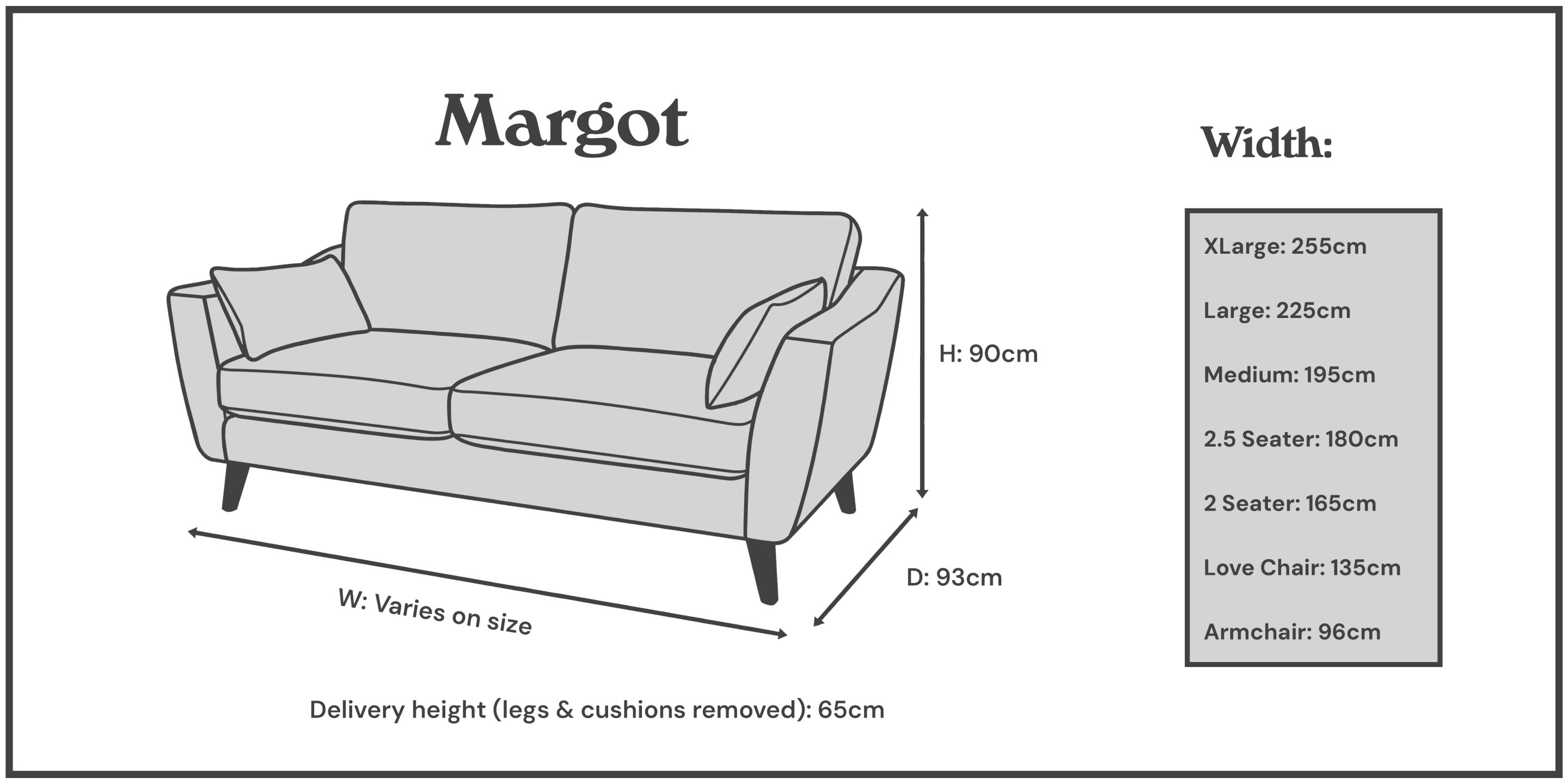 Size illustration for bespoke Margot Sofa
