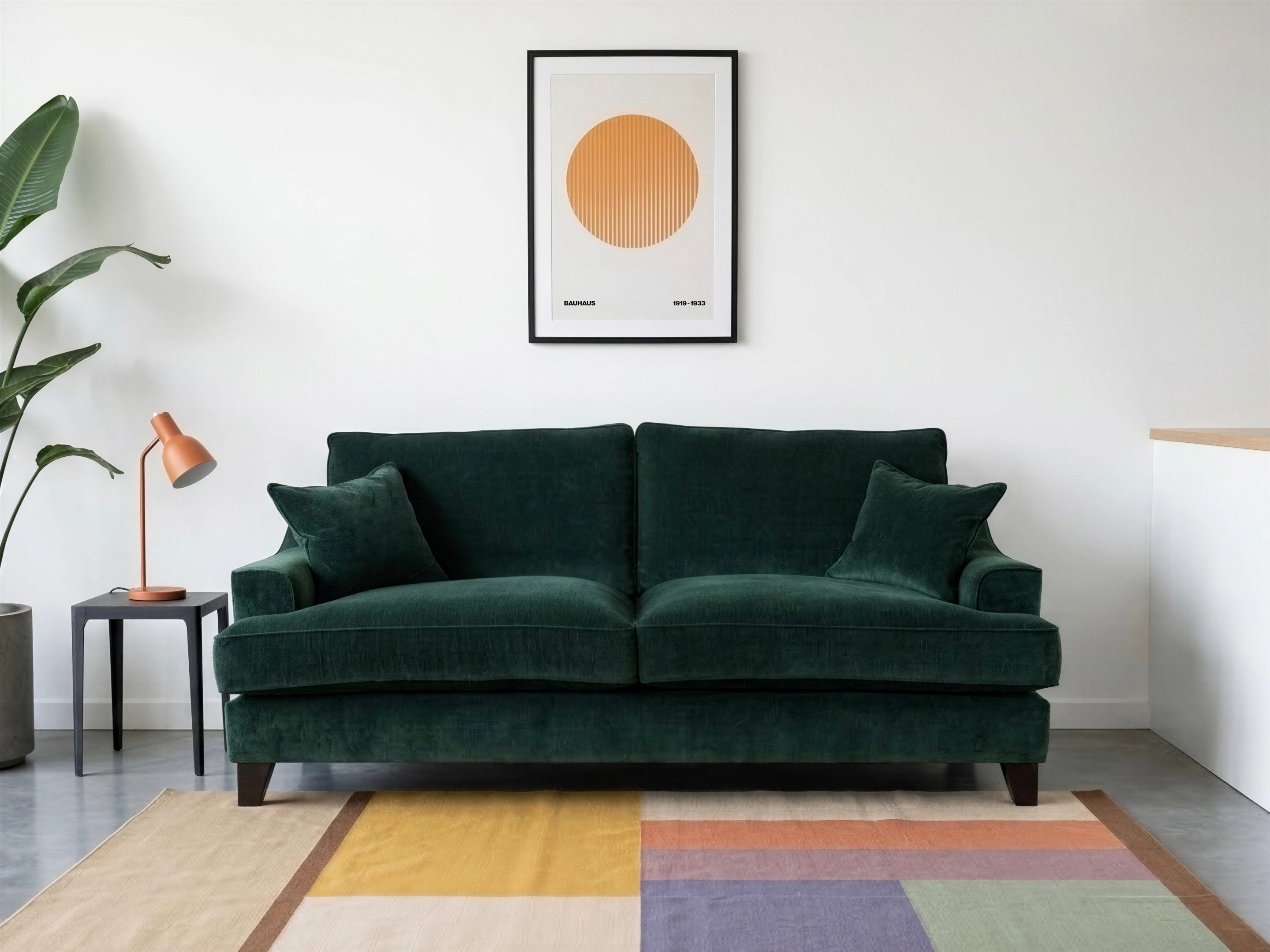 Thea Sofa Green bespoke velvet sofa in living room